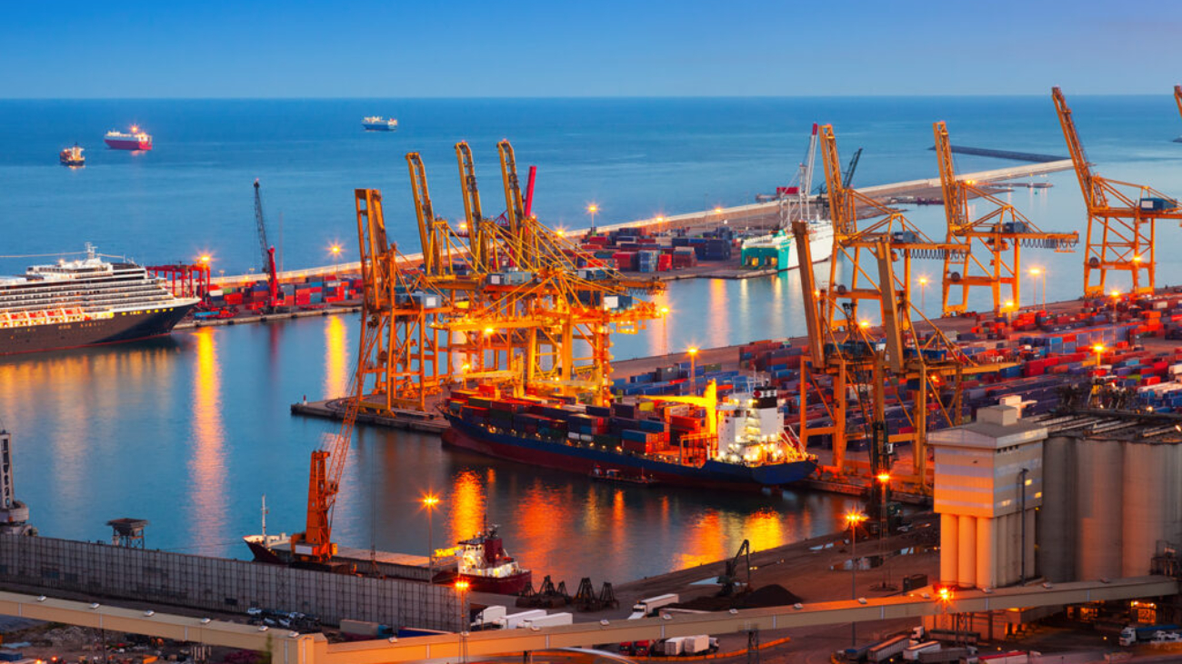 Port de Barcelona in night - commercial/industrial port (Barcelona Free Port)